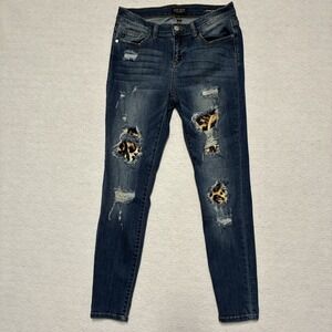 Judy Blue Jeans Leopard Womens 9/29 Mid Rise Skinny Fit Blue Stretch Denim